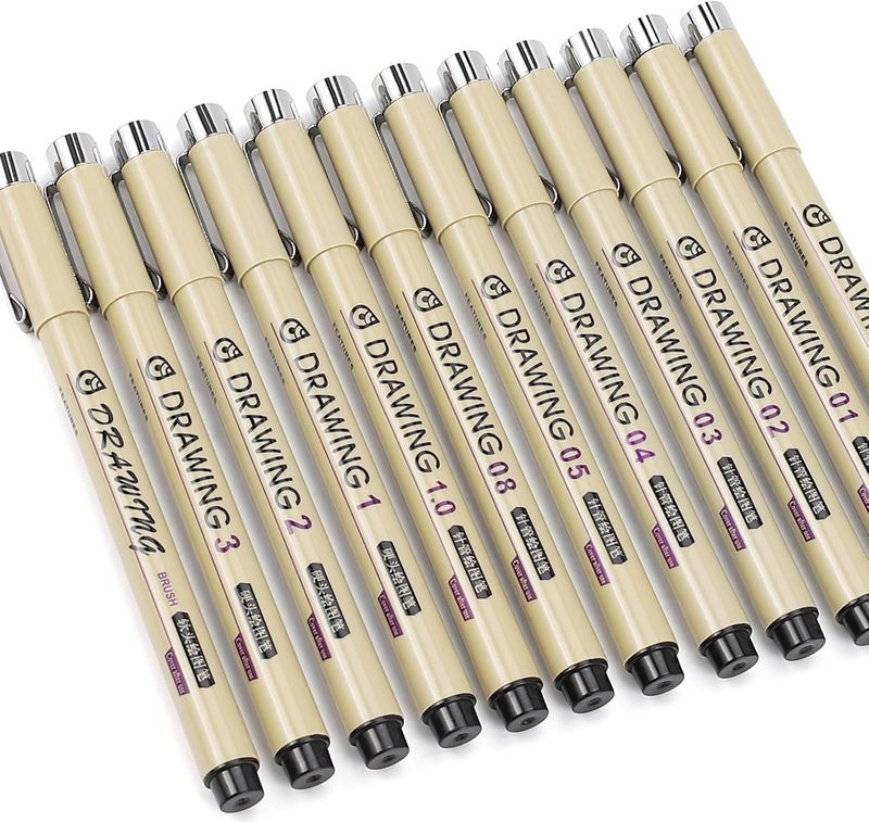 AKUBLE Drawing Pens Micro Fineliner Art Pens: 12 Black Fine Line Markers Art Supplies Adults Artist Sketch Waterproof Archival Ink Watercolor Inking Fine Liner Manga Sketching Zentangle Stuff Micron Pen Set - Image 4